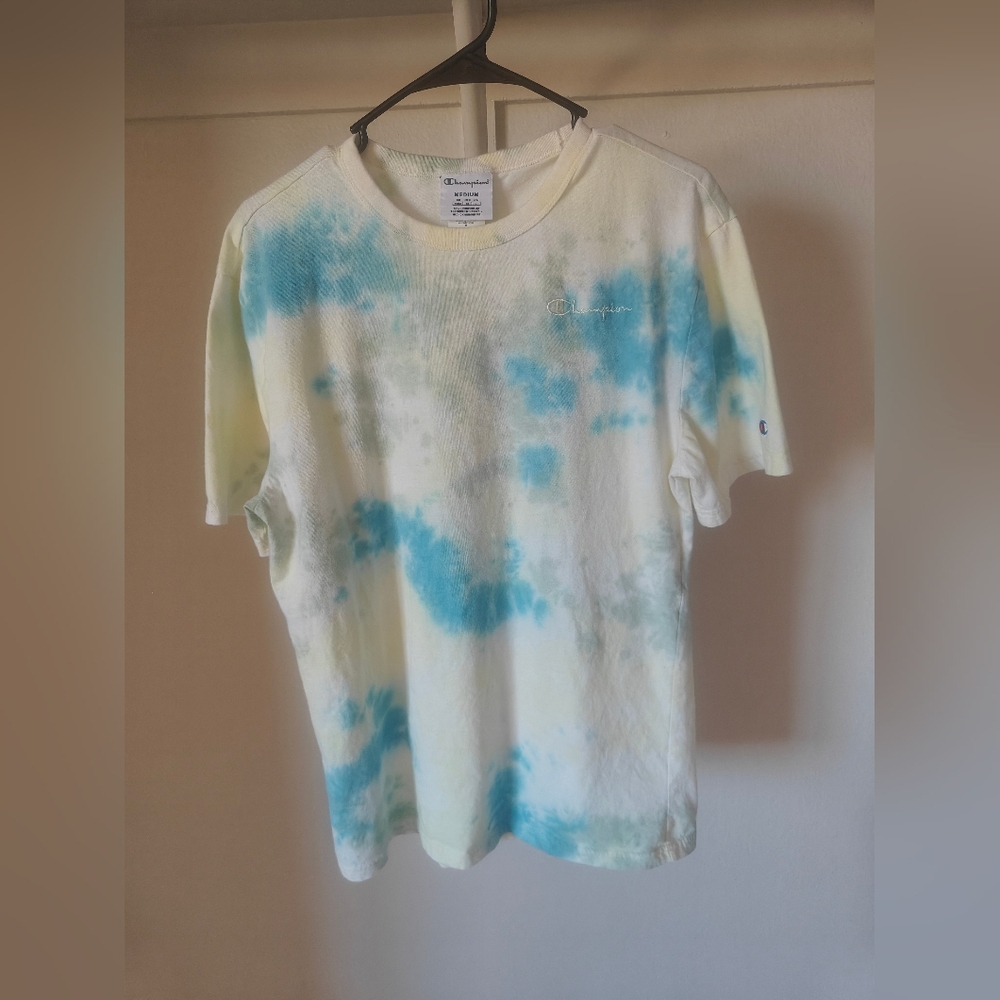 Champion Sun Wash Tie Dye Yellow and Blue Men's T-Shirt Size Medium
